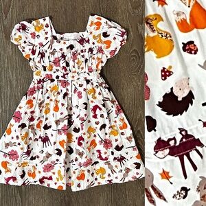 Powell Crafts Cotton Dress White Woodland Deer Fox Print Size 1-2 Years 12-24M